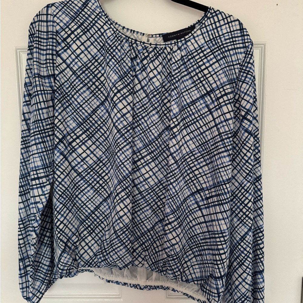 Tommy Hilfiger Navy and White Geometric Blouse